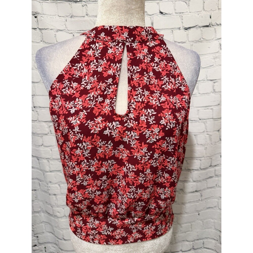 Express red and white floral printed keyhole halter Top Blouse Size Medium